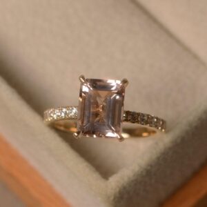 Morganite Rings, emerald Cut, yellow Gold, engagement Rings