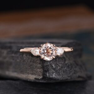 Rose Gold Morganite Engagement Ring Moissanite Three Stone 3 Stone Promise Women Bridal Wedding Ring Pear Shaped Unique Anniversary Gift Rose Gold Morganite Engagement Ring Moissanite Three Stone 3 Stone Promise Women Bridal Wedding Ring Pear Shaped Unique Anniversary Gift