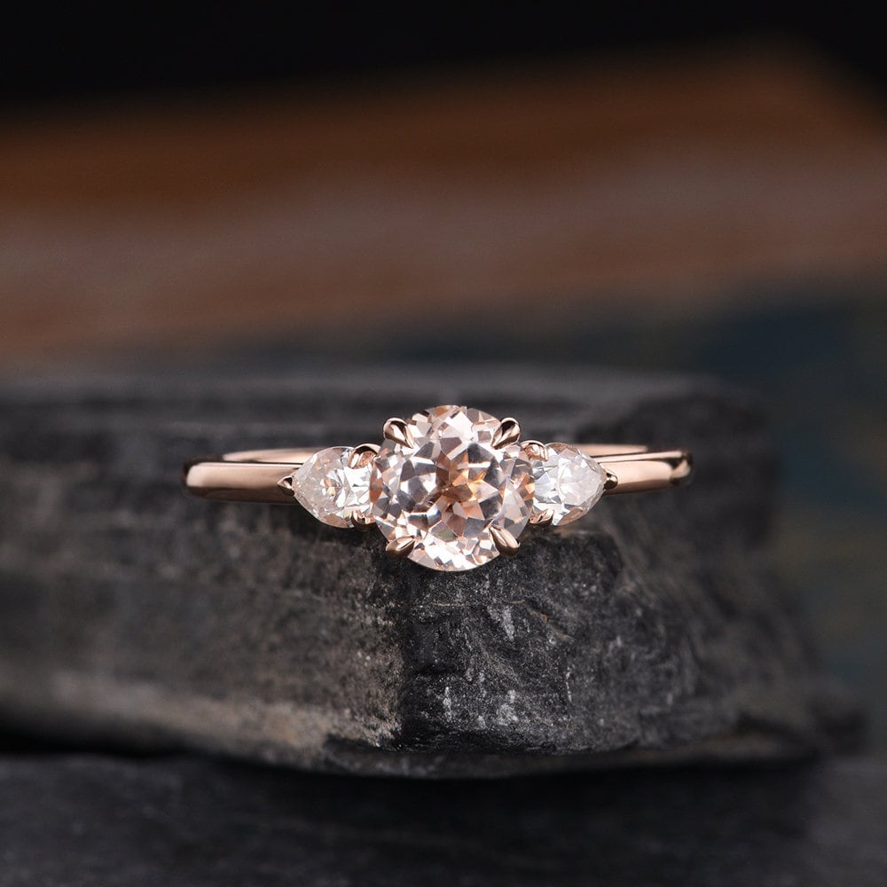 Rose Gold Morganite Engagement Ring Moissanite Three Stone 3 Stone Promise Women Bridal Wedding Ring Pear Shaped Unique Anniversary Gift Rose Gold Morganite Engagement Ring Moissanite Three Stone 3 Stone Promise Women Bridal Wedding Ring Pear Shaped Unique Anniversary Gift