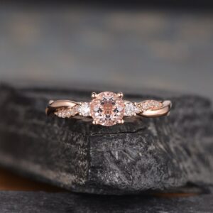 Rose Gold Morganite Engagement Ring Twist Three Stone Moissanite Infinity Diamond Half Eternity Ring Bridal Women Promise Ring Anniversary