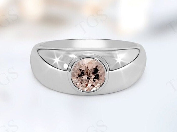 Round Cut Morganite Solitaire Engagement Ring 925 Silver Morganite Wedding Anniversary Ring Unique Statement Ring Signet Ring For Women