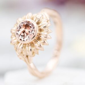 Sunflower Morganite Engagement Ring Art Deco Peach Morganite Wedding Ring 14k Gold Vintage Floral Bridal Promise Ring Unique Promise Ring Sunflower Morganite Engagement Ring Art Deco Peach Morganite Wedding Ring 14k Gold Vintage Floral Bridal Promise Ring Unique Promise Ring