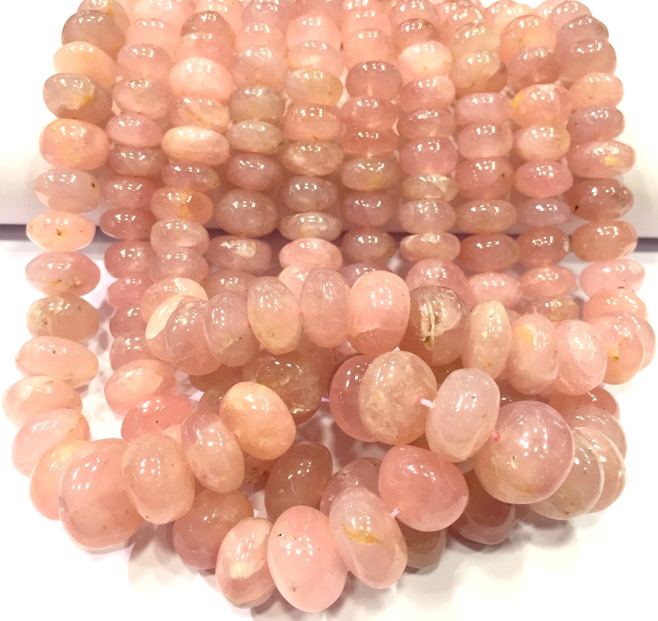 Wholesale Lot~natural Pink Morganite Smooth Rondelle Beads 9-12.mm Rondelle Beads Real Morganite Gemstone Beads Wholesale Price 5 Strand.