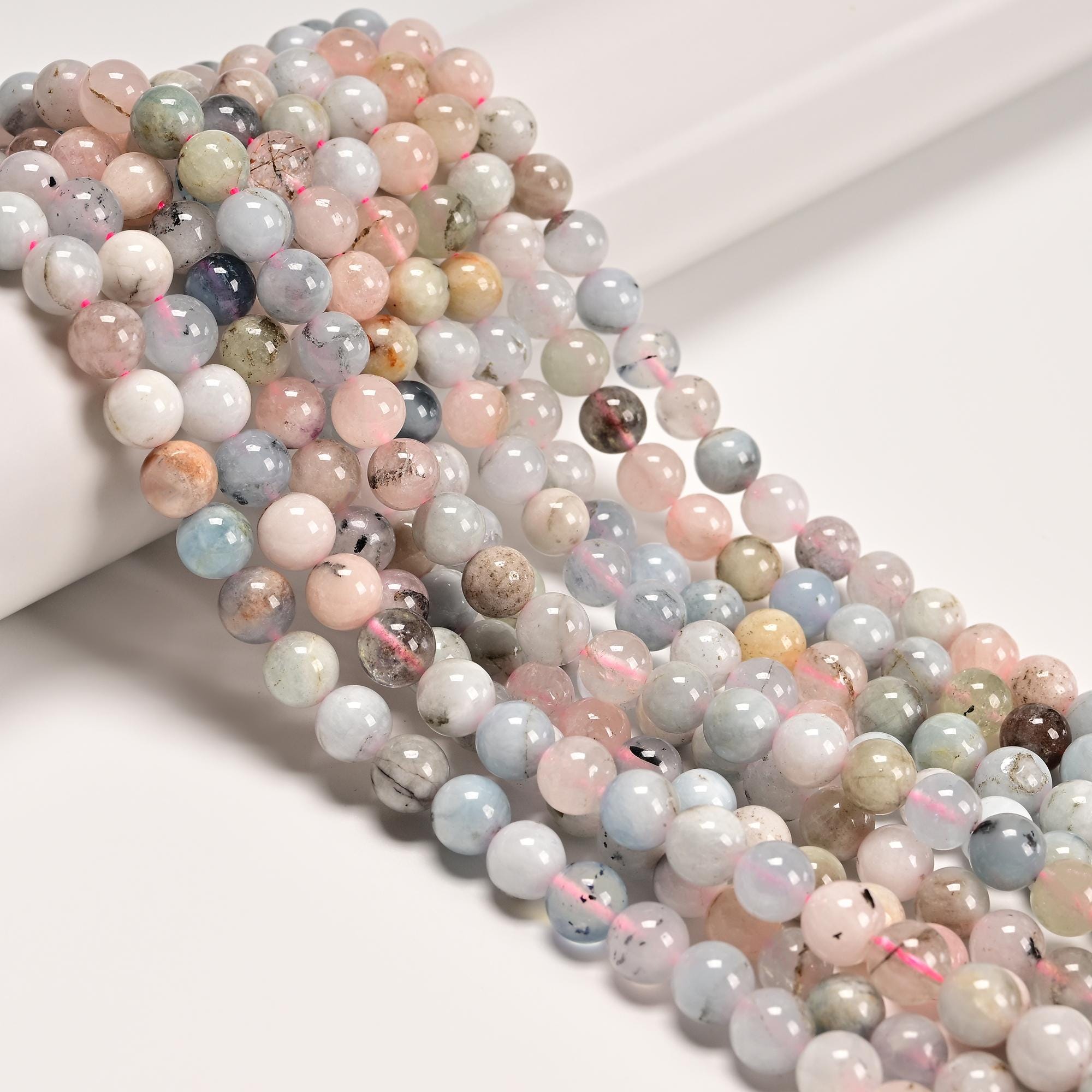 02 Natural Morganite Smooth Round Beads Size 6mm 8mm 15.5" Strand 02 Natural Morganite Smooth Round Beads Size 6mm 8mm 15.5" Strand