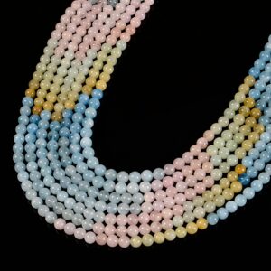 Natural Gradient Multi-color Morganite Smooth Round Beads 6mm 8mm 15.5'' Strand Natural Gradient Multi-color Morganite Smooth Round Beads 6mm 8mm 15.5'' Strand