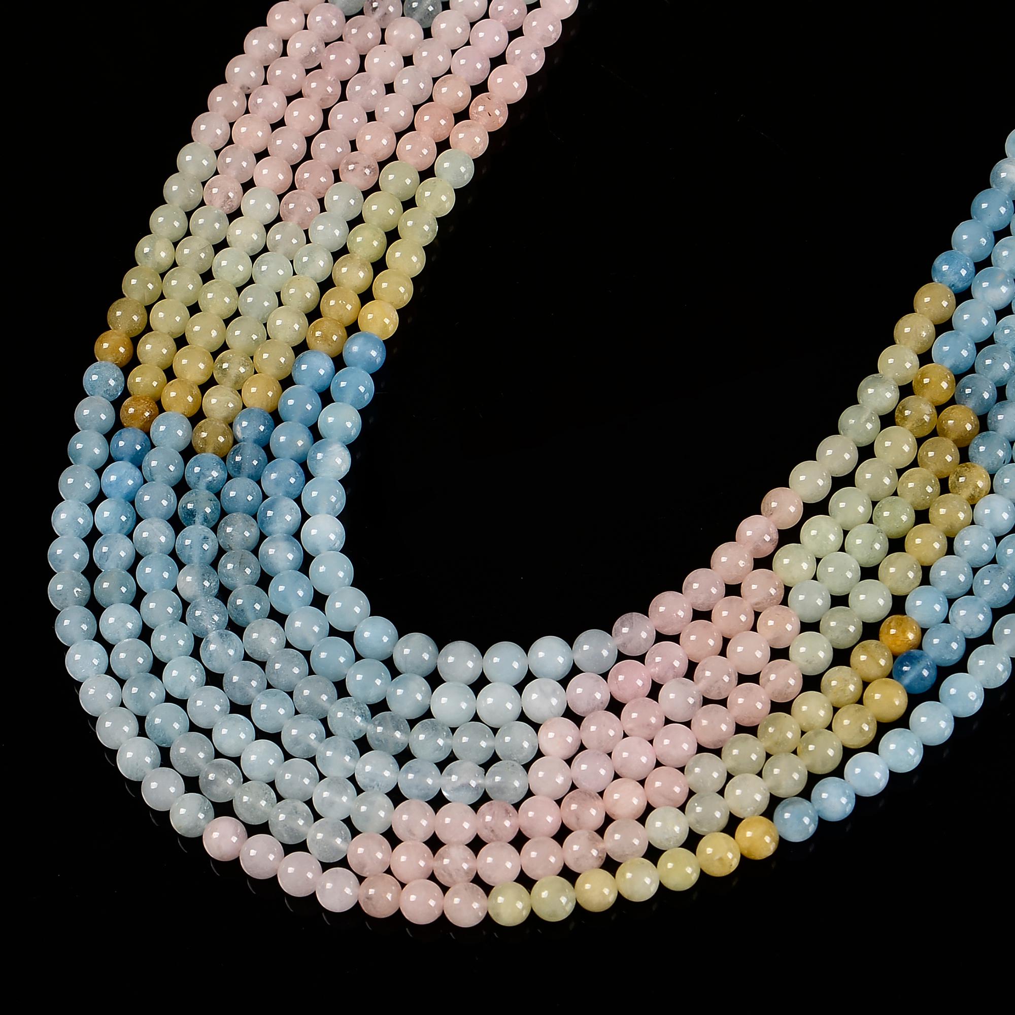 Natural Gradient Multi-color Morganite Smooth Round Beads 6mm 8mm 15.5'' Strand