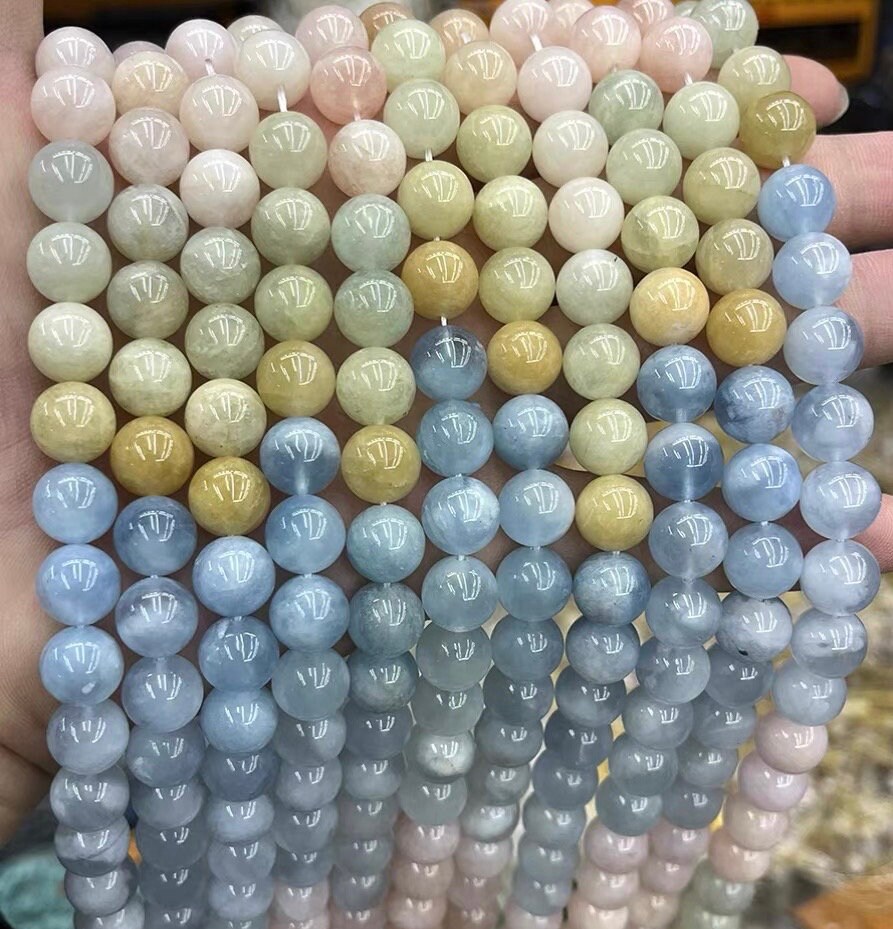 Natural Mixcolor Morganite Smooth And Round Beads,6mm/8mm/10mm/12mm Morganite Beads,15 Inches One Strand