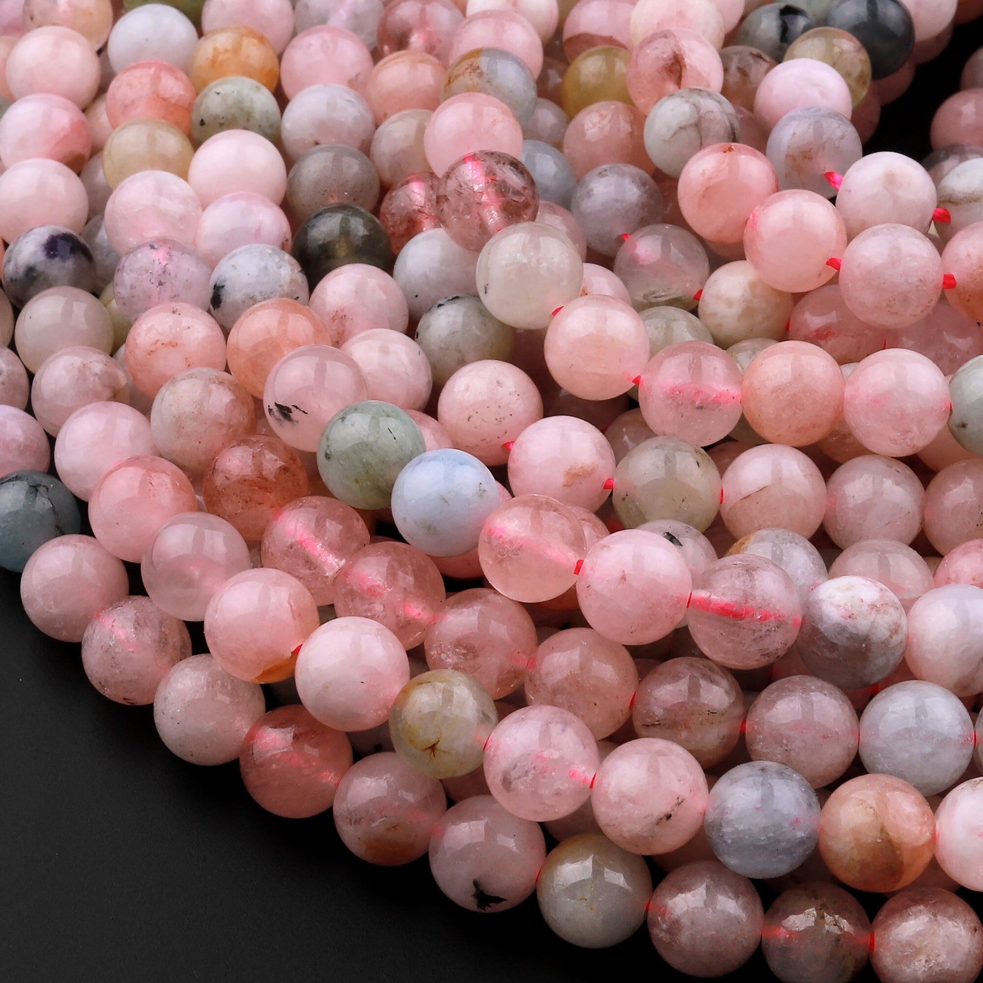 Natural Morganite Pink Aquamarine 6mm 8mm Round Beads Variegated Natural Pink Beryl Aquamarine Gemstone 15.5" Strand