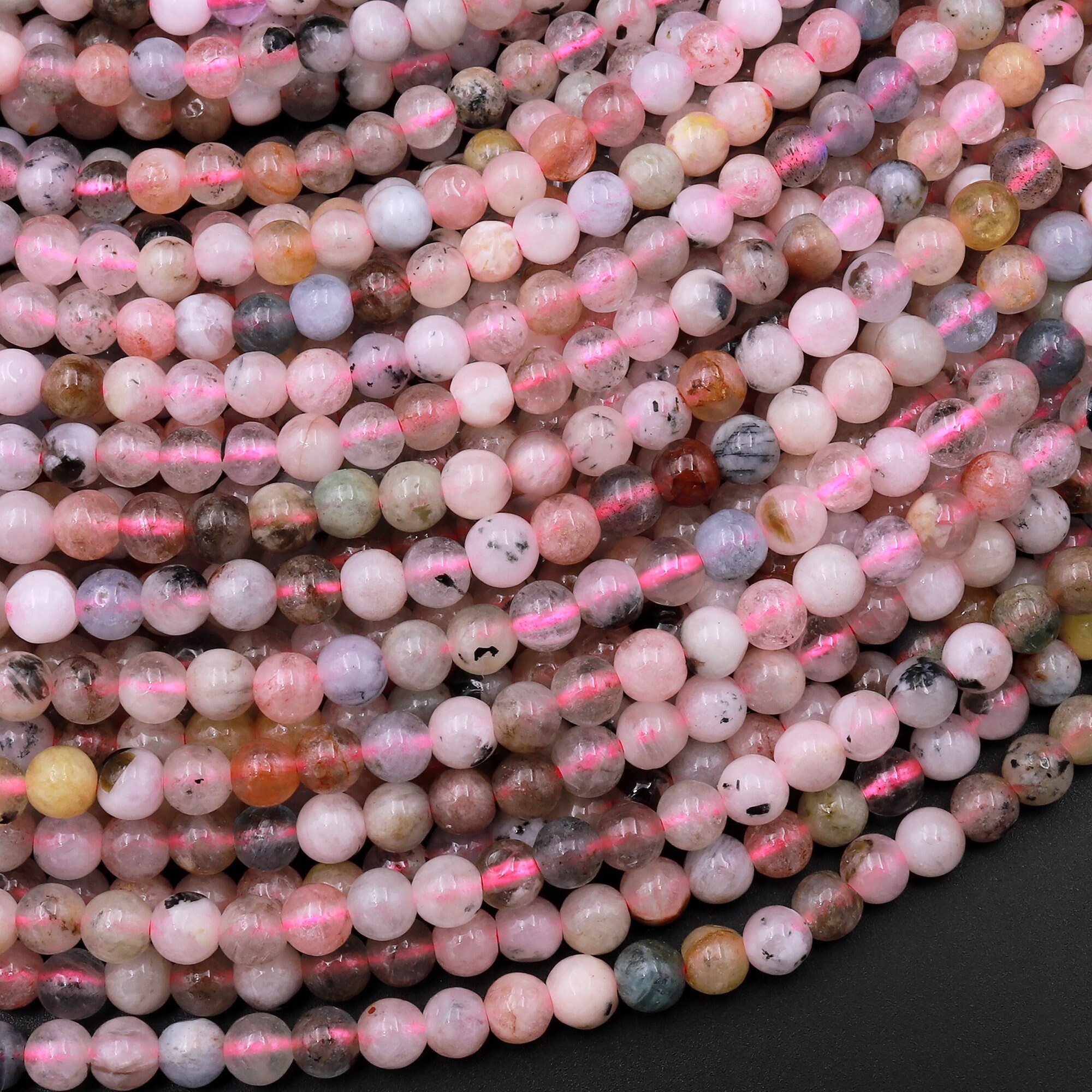 Natural Morganite Pink Aquamarine 4mm Round Beads Variegated Natural Pink Beryl Aquamarine Gemstone 15.5" Strand Natural Morganite Pink Aquamarine 4mm Round Beads Variegated Natural Pink Beryl Aquamarine Gemstone 15.5" Strand