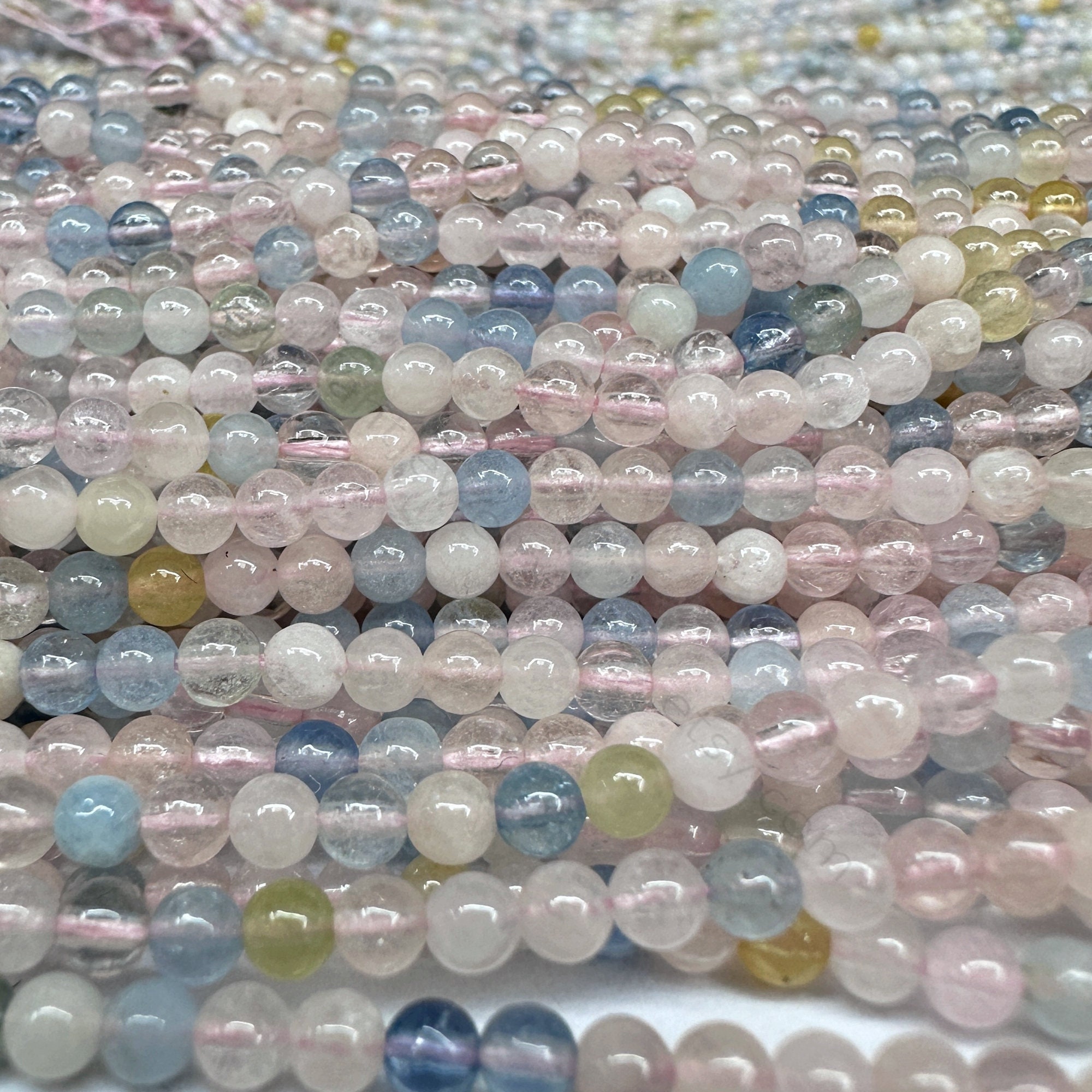 Tiny Morganite Smooth Round Beads 2mm 3mm, Natural Multi Colors Morganite Beads, Small Beryl Beads, Pink Blue Yellow Gemstone Semi Precious