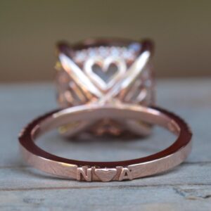 7 Carat Morganite Bridal Set, Diamond Side Halo, Hearts And Initials, Lifetime Care Plan Included, Genuine Gems And Diamonds Ls6593