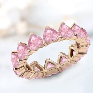 Heart Shaped Pink Morganite Engagement Band 14k Rose Gold Pink Morganite Bridal Band For Women Unique Eternity Band Anniversary Gift For Her