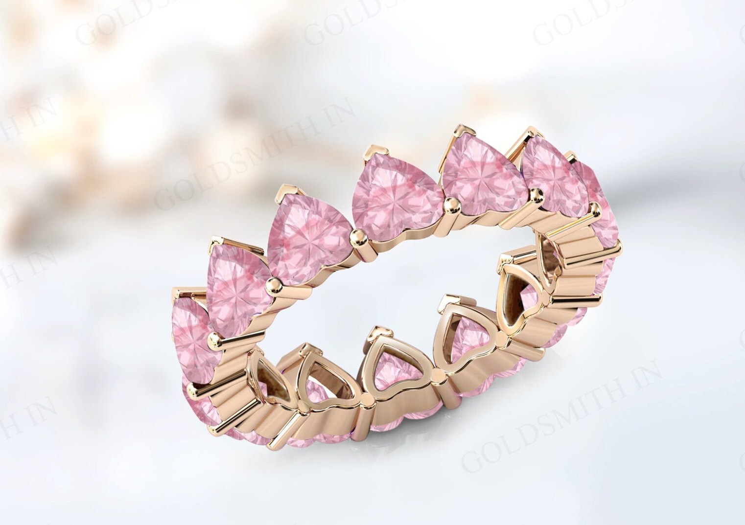 Heart Shaped Pink Morganite Engagement Band 14k Rose Gold Pink Morganite Bridal Band For Women Unique Eternity Band Anniversary Gift For Her