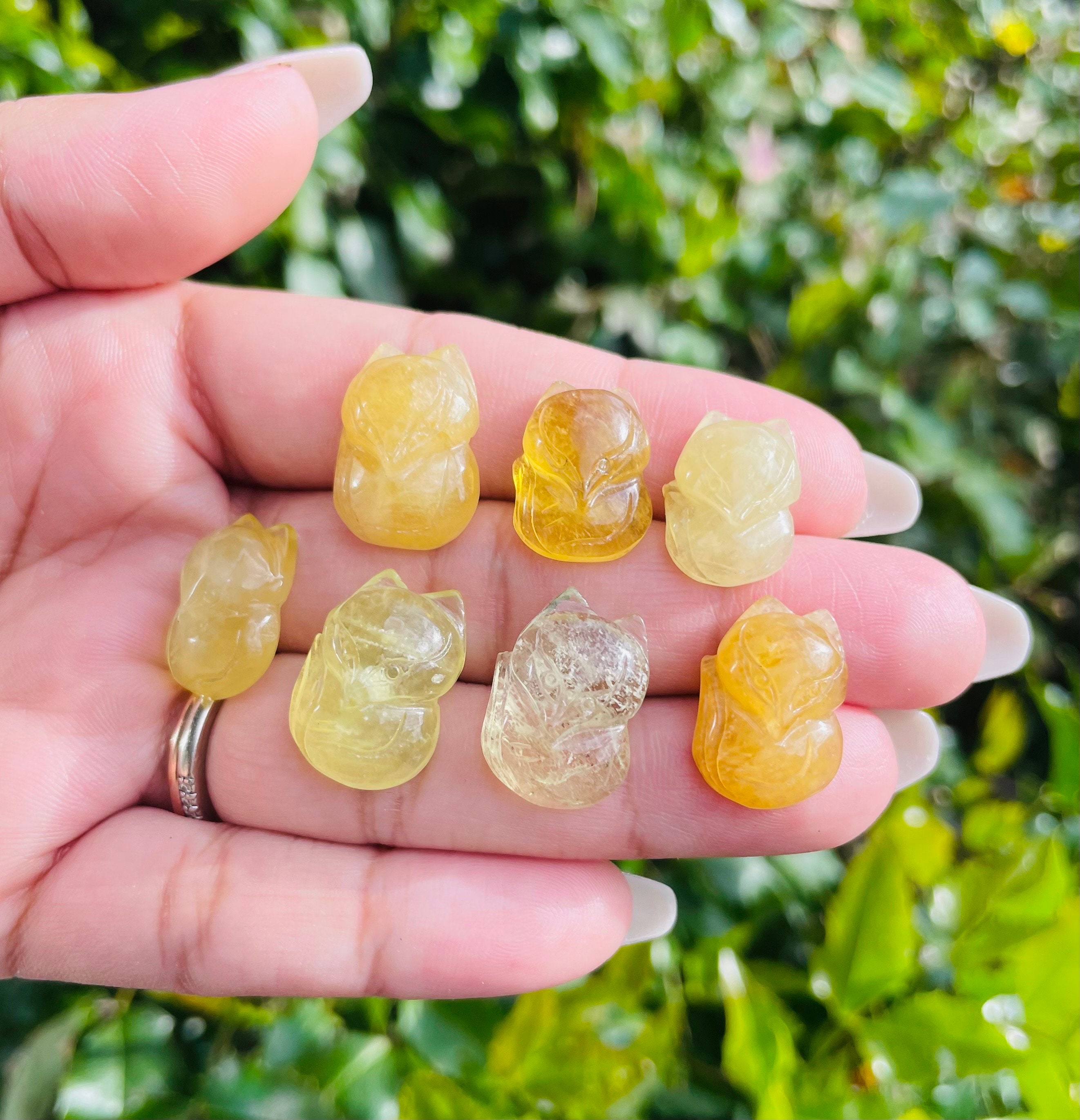 Yellow Morganite Fox Carving: Polished Crystal Gemstone (15-19mm)