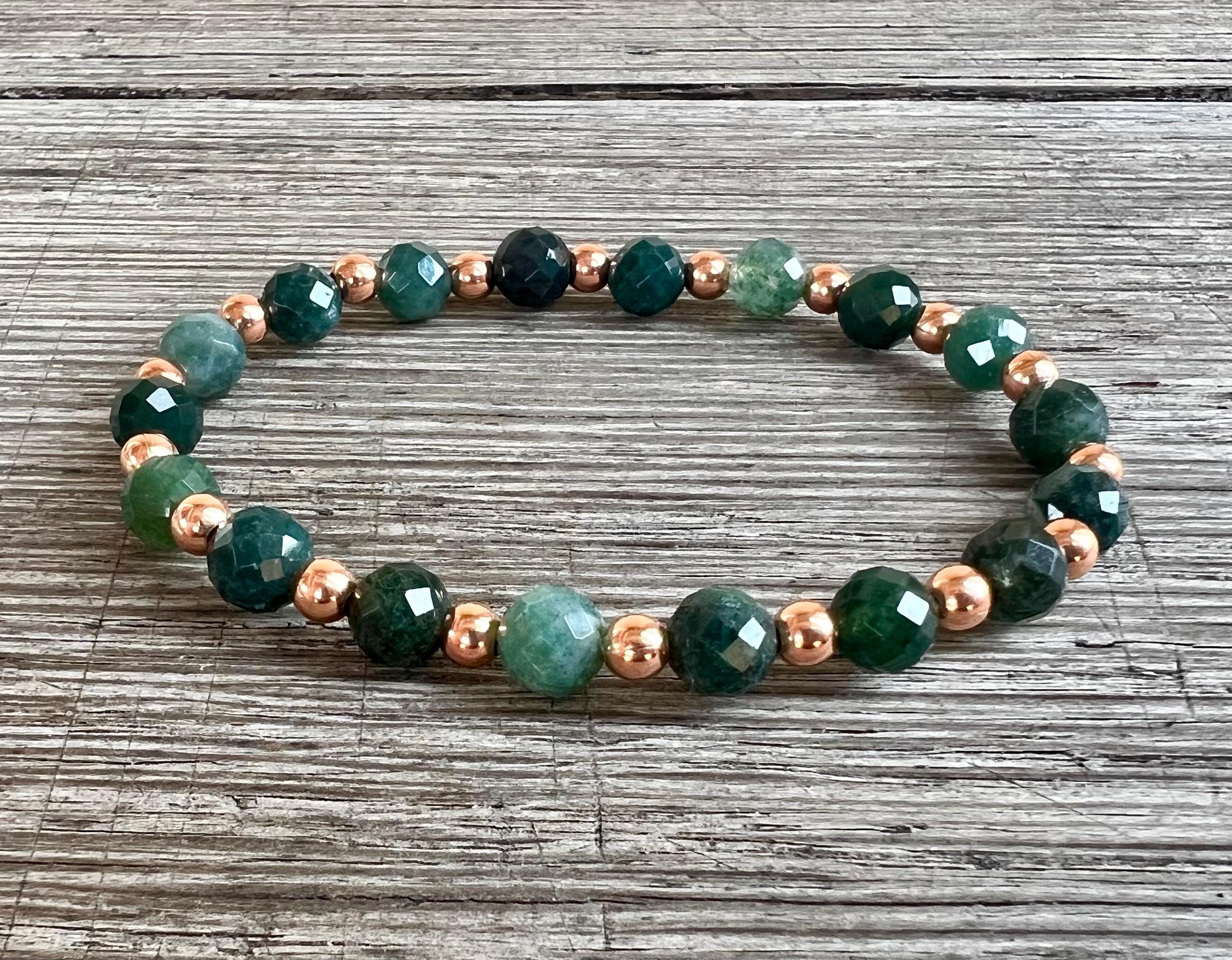 6mm Aaa Grade Faceted Moss Agate + Natural Untreated Copper Stacking Bracelet, Improve Energy Flow, Heart Chakra, New Beginnings, Abundance 6mm Aaa Grade Faceted Moss Agate + Natural Untreated Copper Stacking Bracelet, Improve Energy Flow, Heart Chakra, New Beginnings, Abundance