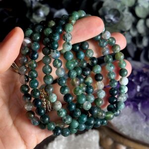 6mm Moss Agate Bracelet: Crystal Gemstone Jewelry
