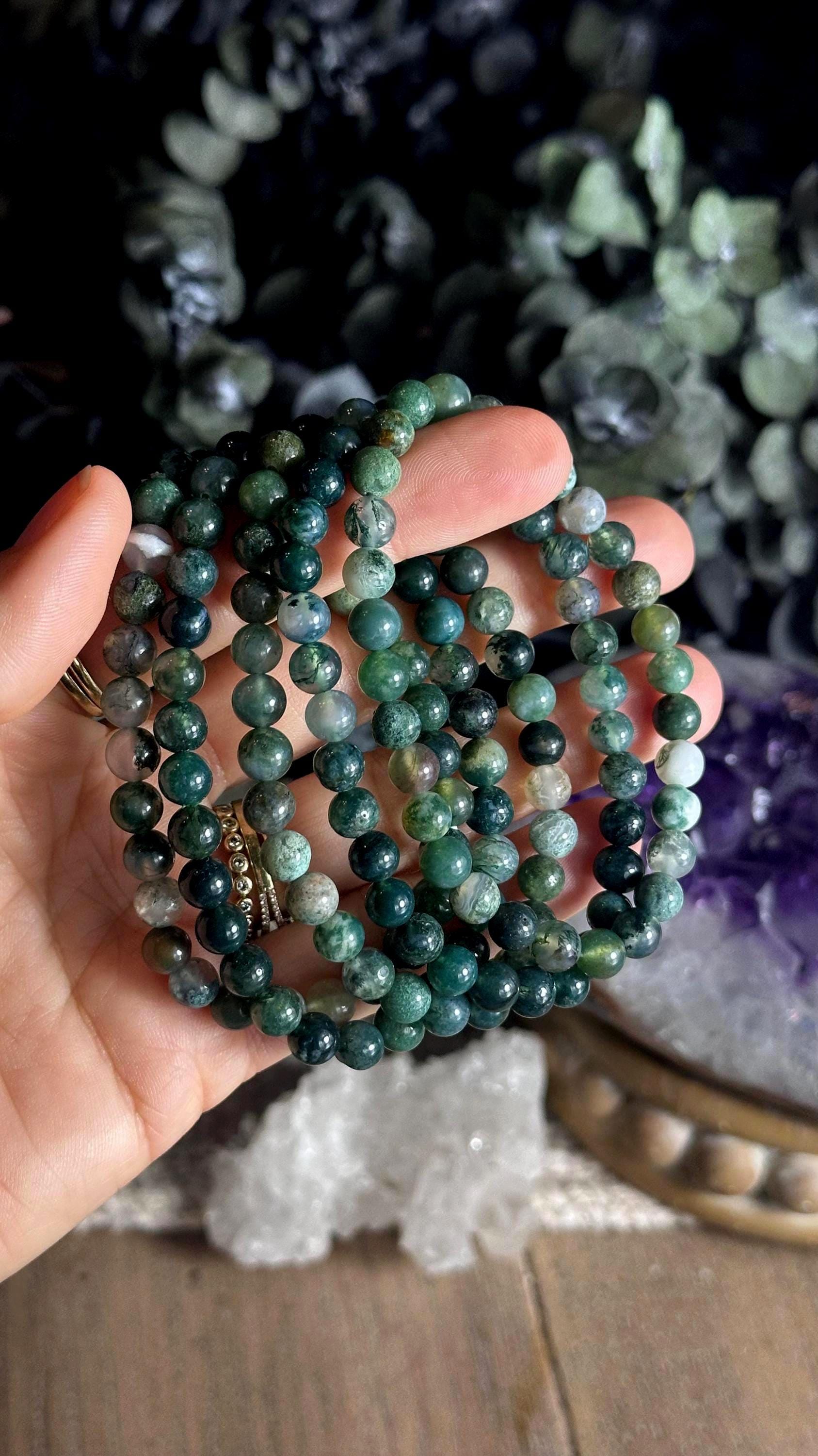 6mm Moss Agate Bracelet: Crystal Gemstone Jewelry