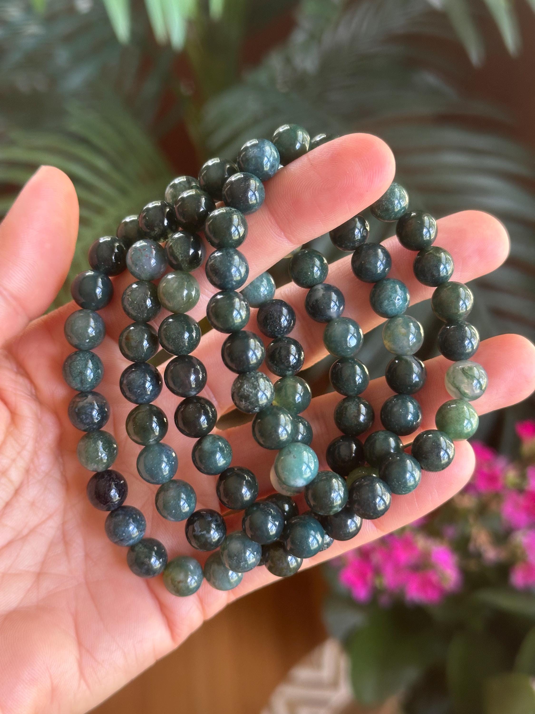 8mm Moss Agate Bracelet: Crystal Gemstone Jewelry