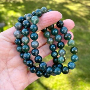 Moss Agate Bracelet, 8mm, Natural Green Moss Agate Bead Bracelet For New Beginnings, Abundance, Self-esteem & Prosperity Moss Agate Bracelet, 8mm, Natural Green Moss Agate Bead Bracelet For New Beginnings, Abundance, Self-esteem & Prosperity