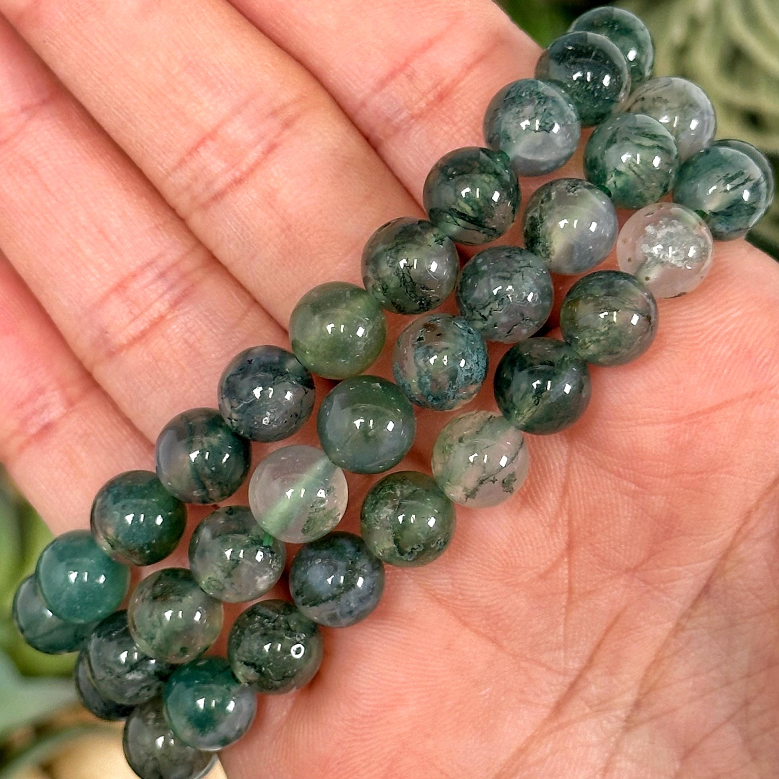 Moss Agate Bracelet | 8mm | - No. 615 (polished Green Crystal Jewelry, Heart Chakra, Love)