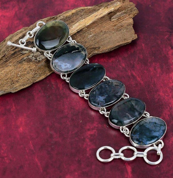 Beautiful Moss Agate Bracelet, Trendy Gemstone Bracelet, 925 Sterling Silver Bracelet, Elegant Unique Jewelry, Nature Inspired Jewelry Gift