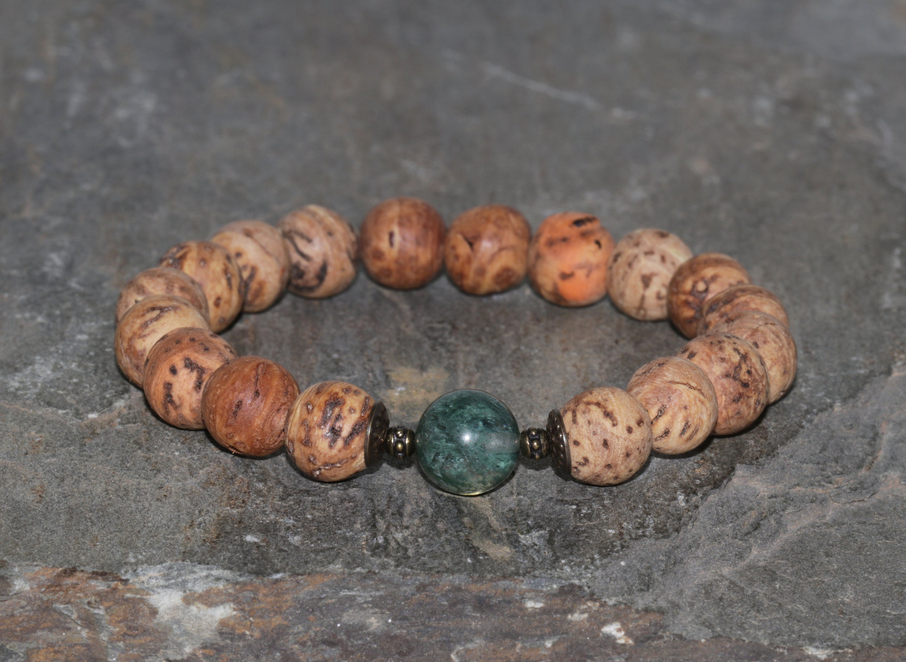 Bodhi Seeds & Moss Agate Bracelet Natural 10mm Beads Meditation Bracelet Chakra Bracelet Boho Buddha Bodhi Tree Bronze Green Quartz Unisex