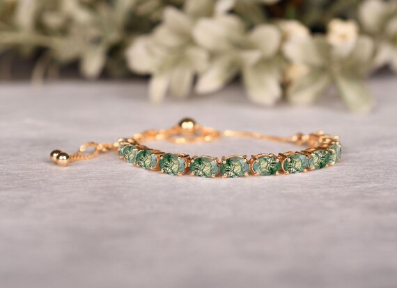 Moss Agate Bolo Bracelet, 925 Sterling Silver, Adjustable