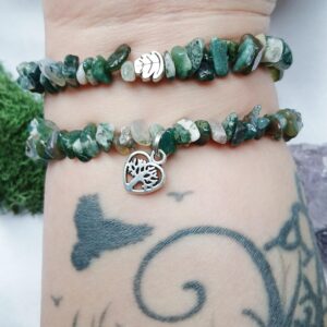 Moss Agate Bracelet Bundle: Tree of Life Heart & Oak Leaf Charm