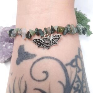 Celestial Bat Moss Agate Crystal Chip Bracelet - Healing