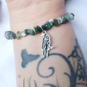 Celestial Crow Raven Moss Agate Crystal Chip Bracelet - Healing