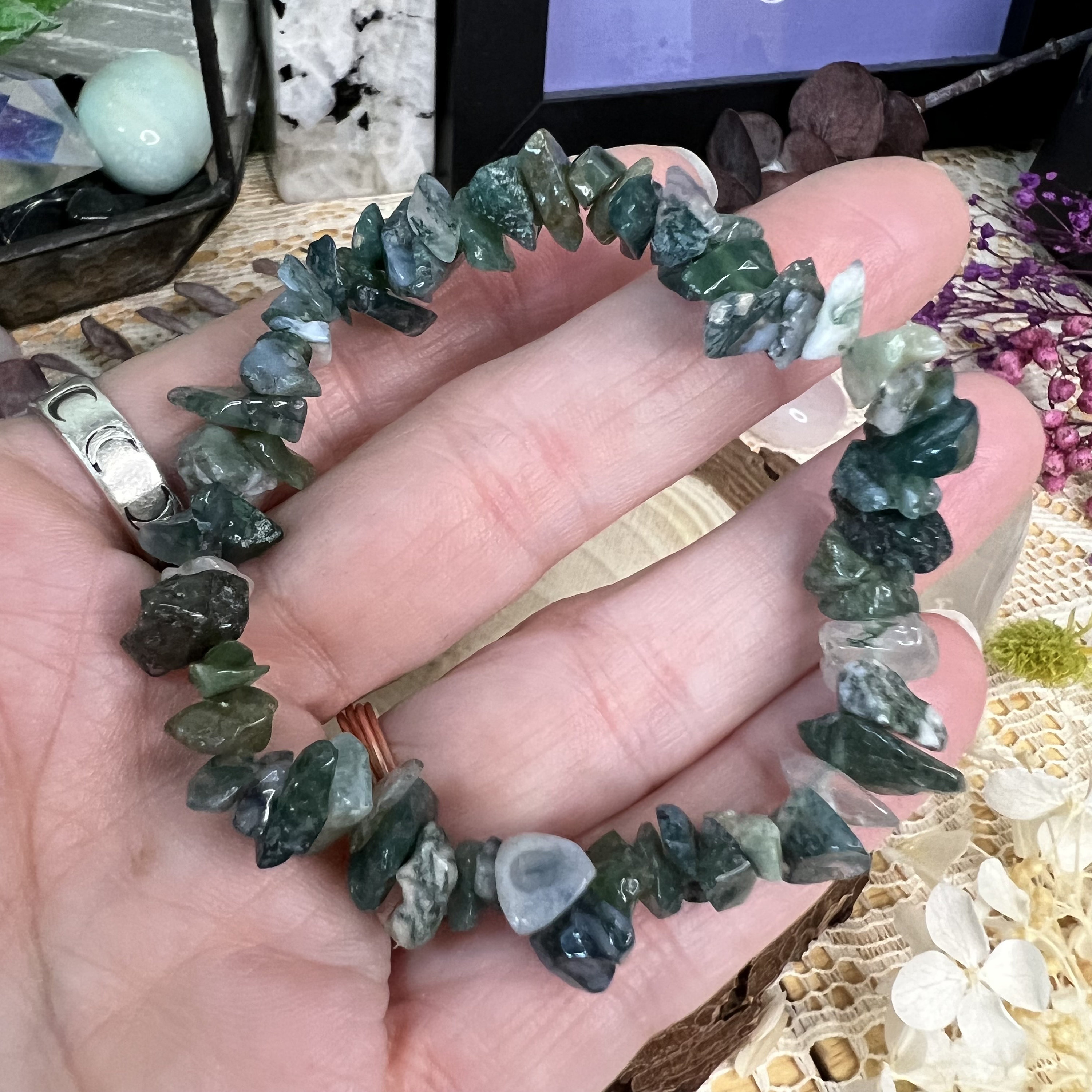 Moss Agate Crystal Chip Bracelet
