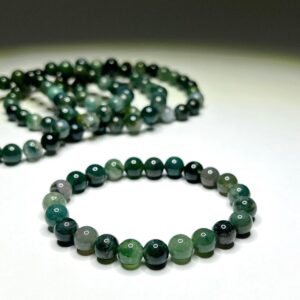 Moss Agate Crystal Bracelet: Gemstone Beaded Stretch Bracelet Moss Agate Crystal Bracelet: Gemstone Beaded Stretch Bracelet