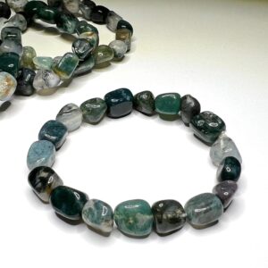 Moss Agate Crystal Bracelet: Tumbled Gemstone Beaded Bracelet Moss Agate Crystal Bracelet: Tumbled Gemstone Beaded Bracelet