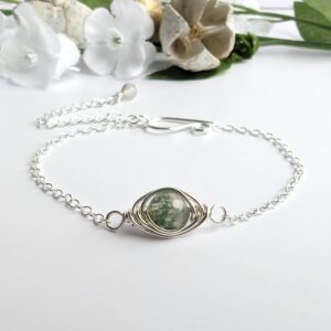 MOSS AGATE Dainty Sterling Silver Bracelet, Stacking Bracelet, 925 Sterling Silver, Green Stacking Bracelet, Green Gemstone Jewelry MOSS AGATE Dainty Sterling Silver Bracelet, Stacking Bracelet, 925 Sterling Silver, Green Stacking Bracelet, Green Gemstone Jewelry