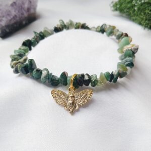 Moss Agate Death Moth bracelet - Whimsigoth - Good Health