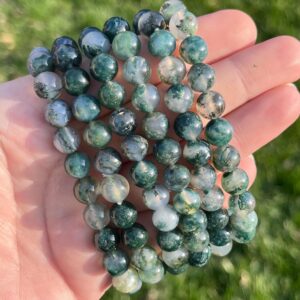 Exceptional Moss Agate Crystal Bracelet | Nature Lover Crystal Beaded Bracelet | Round Crystal Bracelet | Genuine Crystal Bracelet