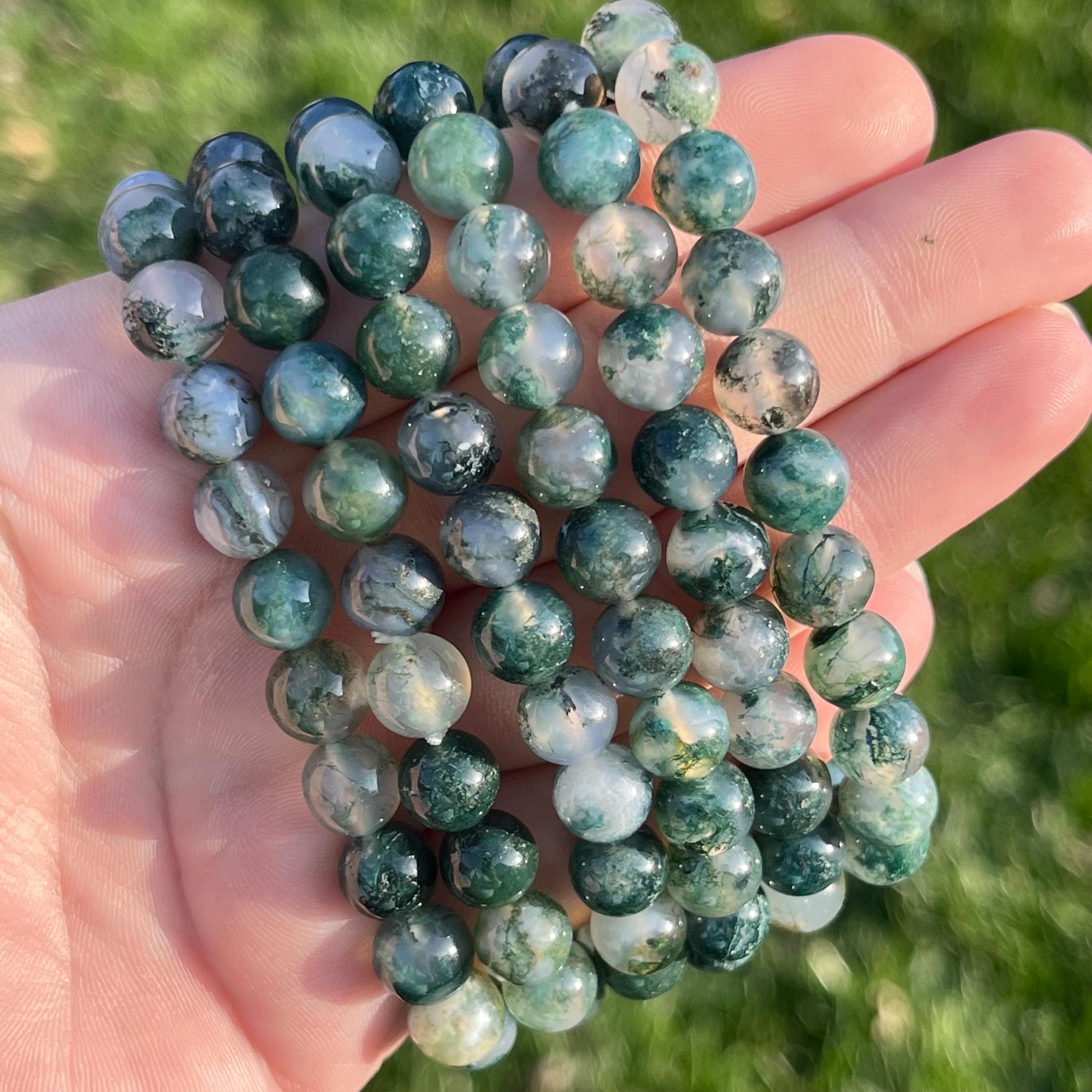Exceptional Moss Agate Crystal Bracelet | Nature Lover Crystal Beaded Bracelet | Round Crystal Bracelet | Genuine Crystal Bracelet