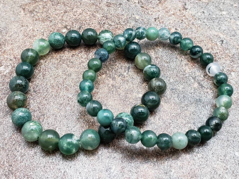 Moss Agate Bracelet, Gemstone Bracelet, 7 Inch
