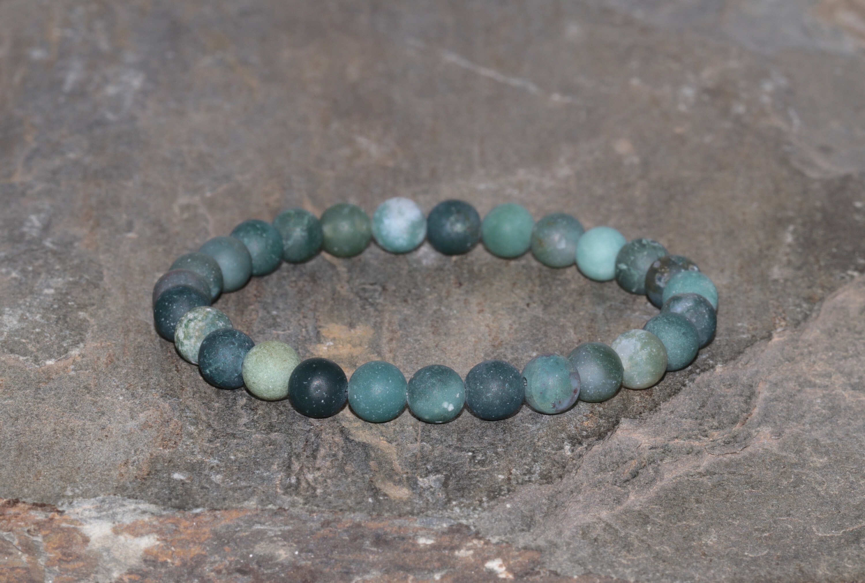 Green Moss Agate Beaded Bracelet, 6mm Matte Beads, Yoga Gift, Natural Green Agate Bracelet, Stack Gemstone Bracelet, Unisex Healing Bracelet