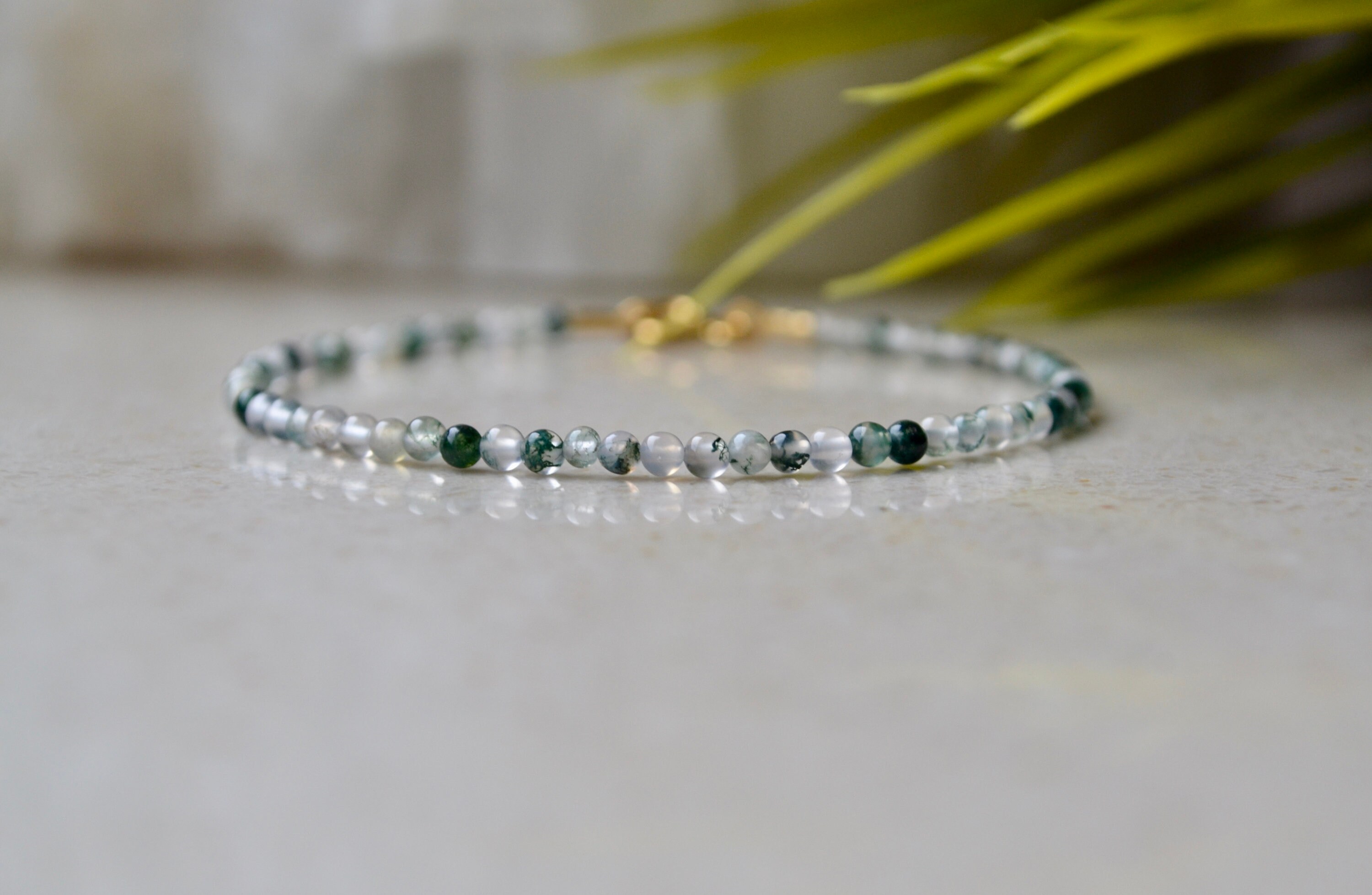 Green Moss Agate Bracelet, Bracelet Femme, 2mm Moss Agate Stone Bracelet, Delicate Gemstone Bracelet, Healing Bracelet