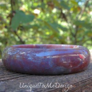 Hand Carved Red Moss Agate Bangle Bracelet - Natural Stone (62mm) Hand Carved Red Moss Agate Bangle Bracelet - Natural Stone (62mm)