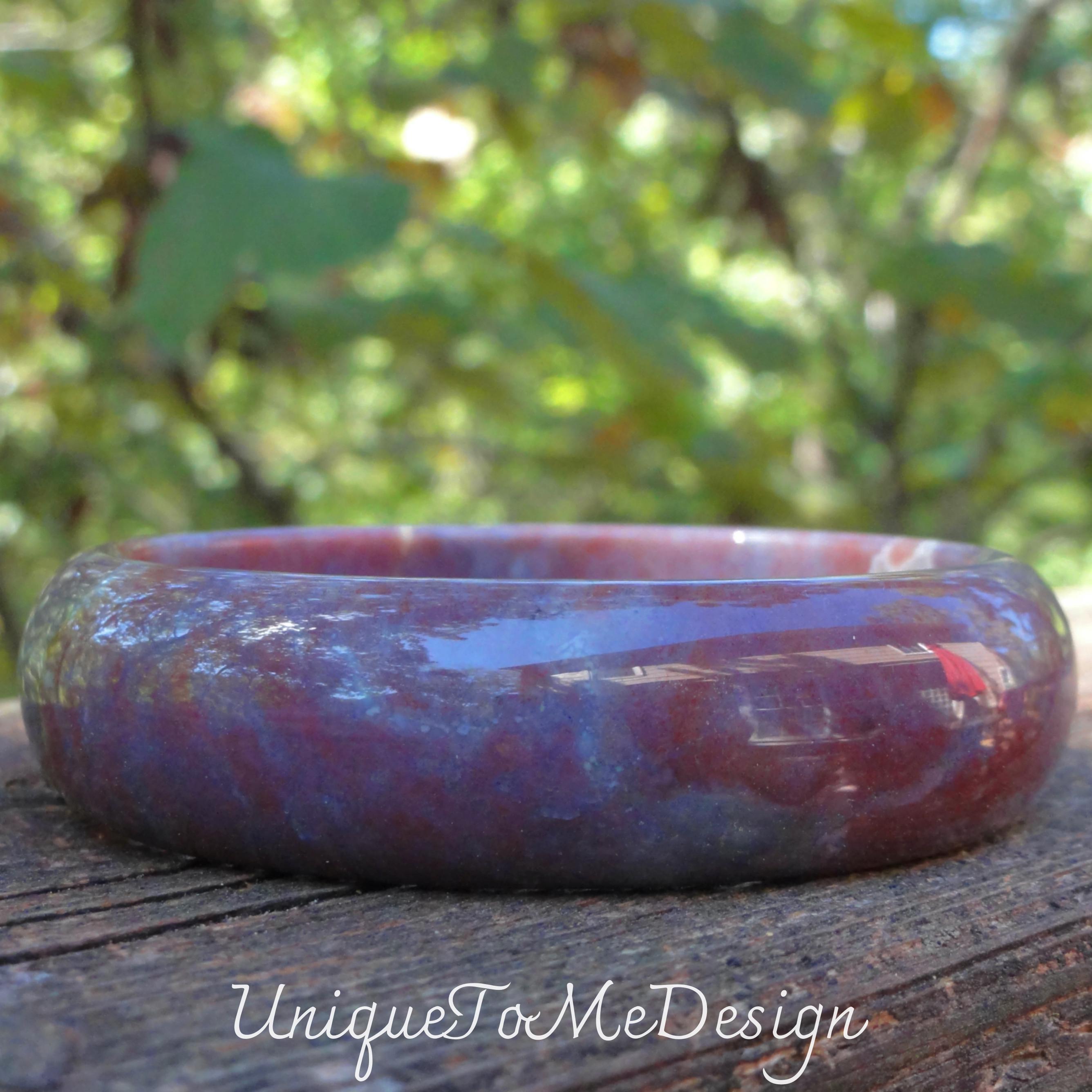 Hand Carved Red Moss Agate Bangle Bracelet - Natural Stone (62mm) Hand Carved Red Moss Agate Bangle Bracelet - Natural Stone (62mm)