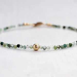 Moss agate bracelet in 14K rose gold filled, moss agate jewelry, gemstone beaded bracelet for heart chakra, virgo & gemini gem 50th birthday