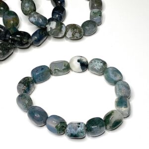 Moss Agate Jelly Bean Bracelet: Tumbled Gemstone Beaded Bracelet