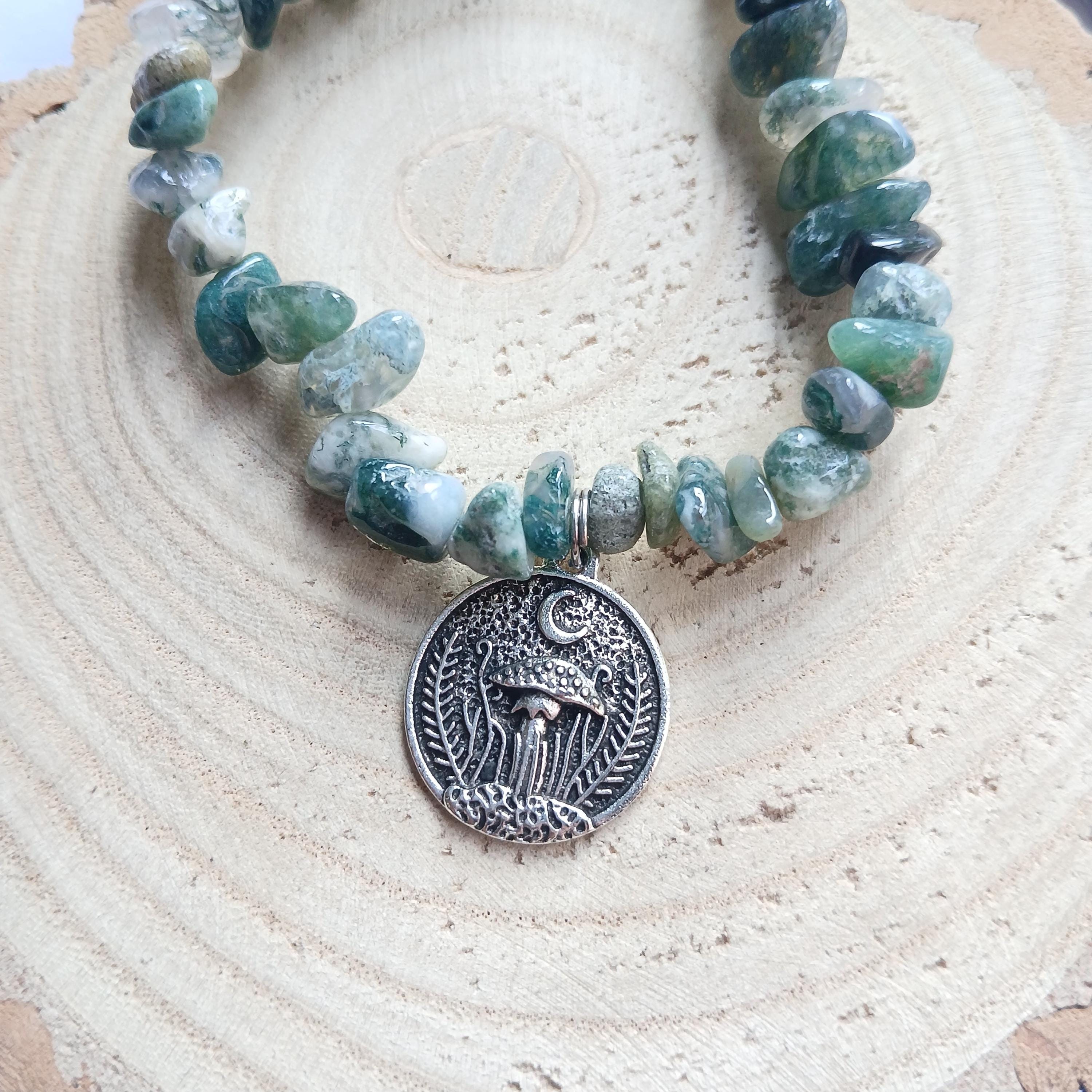 Mushroom Moon Forest Bracelet - Moss Agate Jewellery