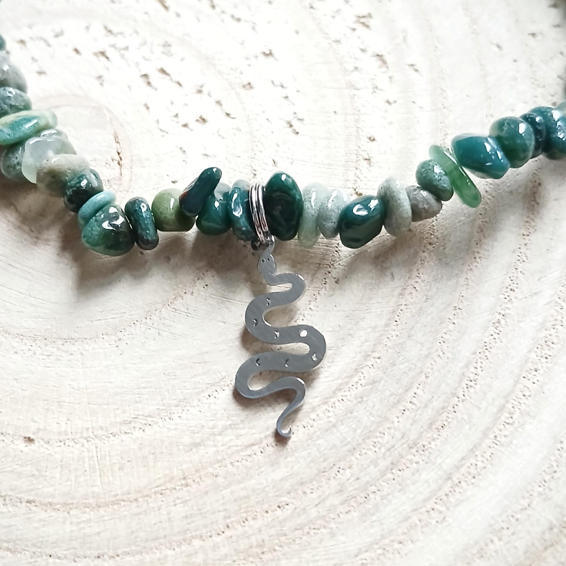 Moss Agate Mystic Snake Bracelet - Earth Element - Good Health
