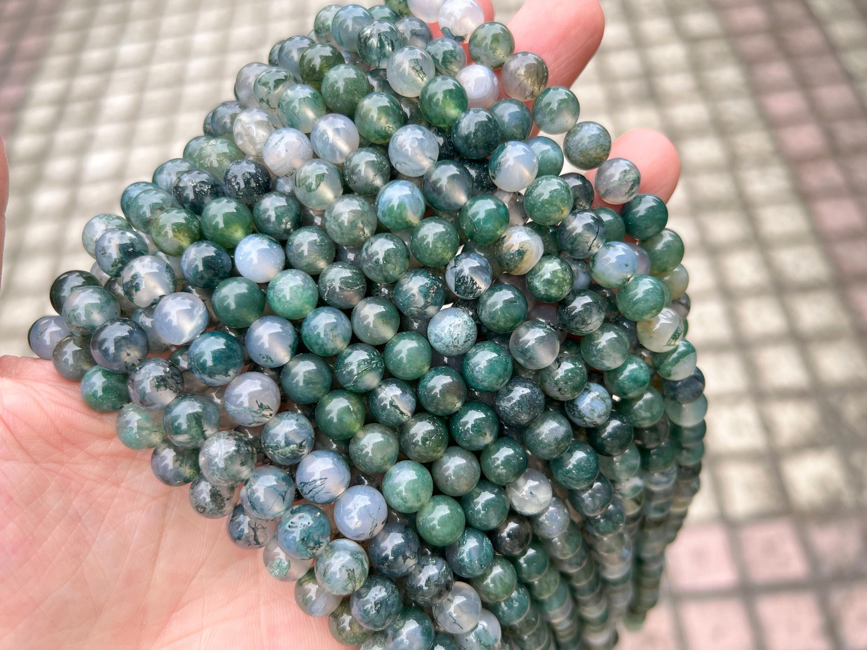 Natural Aaa Moss Agate Smooth Round Beads Loose Gemstone Crystal For Jewelry Making / Bracelets / Diy 2mm 3mm 4mm 6mm 8mm 10mm Stone Beads.