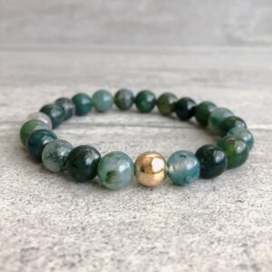 Moss Agate Bracelet | Natural Healing Stone Jewelry | Gold Energy Bracelet for Women, Men | Stretchy Green Agate Bead Bracelet Moss Agate Bracelet | Natural Healing Stone Jewelry | Gold Energy Bracelet for Women, Men | Stretchy Green Agate Bead Bracelet