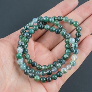 Natural Moss Agate Bracelet Round Size 6mm and 8mm - Handmade In USA - Natural Gemstone Crystal Bracelets - Handmade Jewelry - approx. 7" Natural Moss Agate Bracelet Round Size 6mm and 8mm - Handmade In USA - Natural Gemstone Crystal Bracelets - Handmade Jewelry - approx. 7"