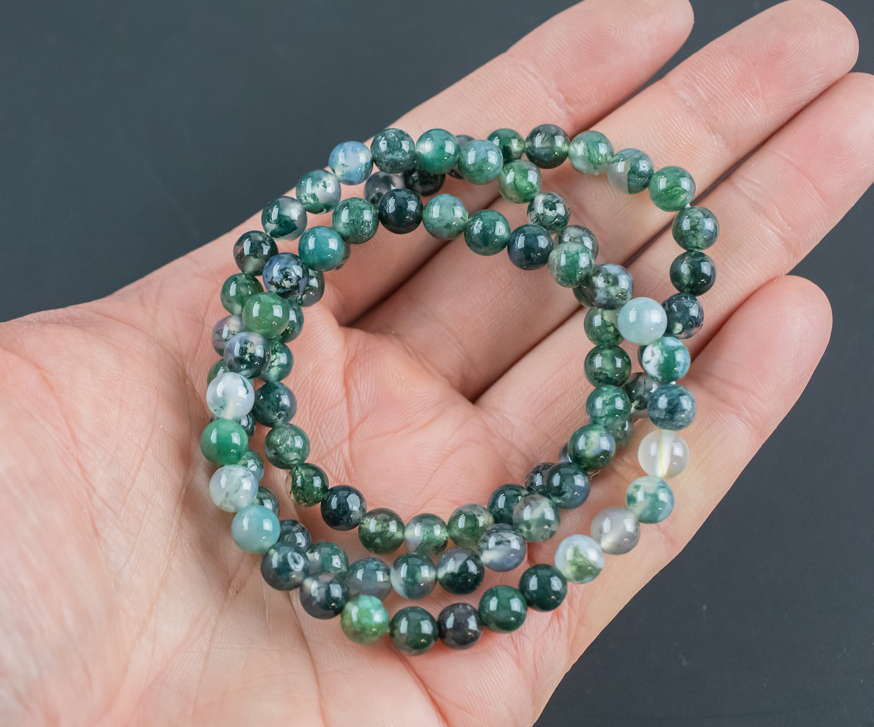 Natural Moss Agate Bracelet Round Size 6mm And 8mm - Handmade In Usa - Natural Gemstone Crystal Bracelets - Handmade Jewelry - Approx. 7"
